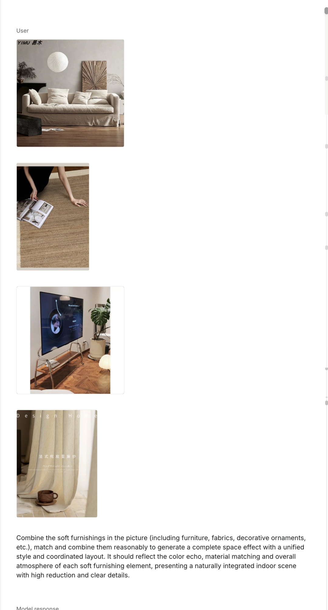 Nano Banana AI staging habitación multi-productos - múltiples piezas de mobiliario combinadas en diseño interior cohesivo con iluminación natural y arreglo